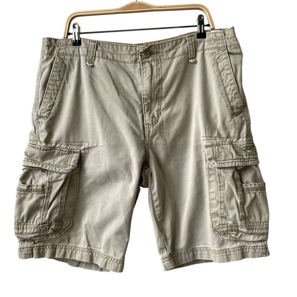 Union Bay Baggy Y2K Cargo Shorts Men Size 36 Khaki Stone Utility 90s Streetwear